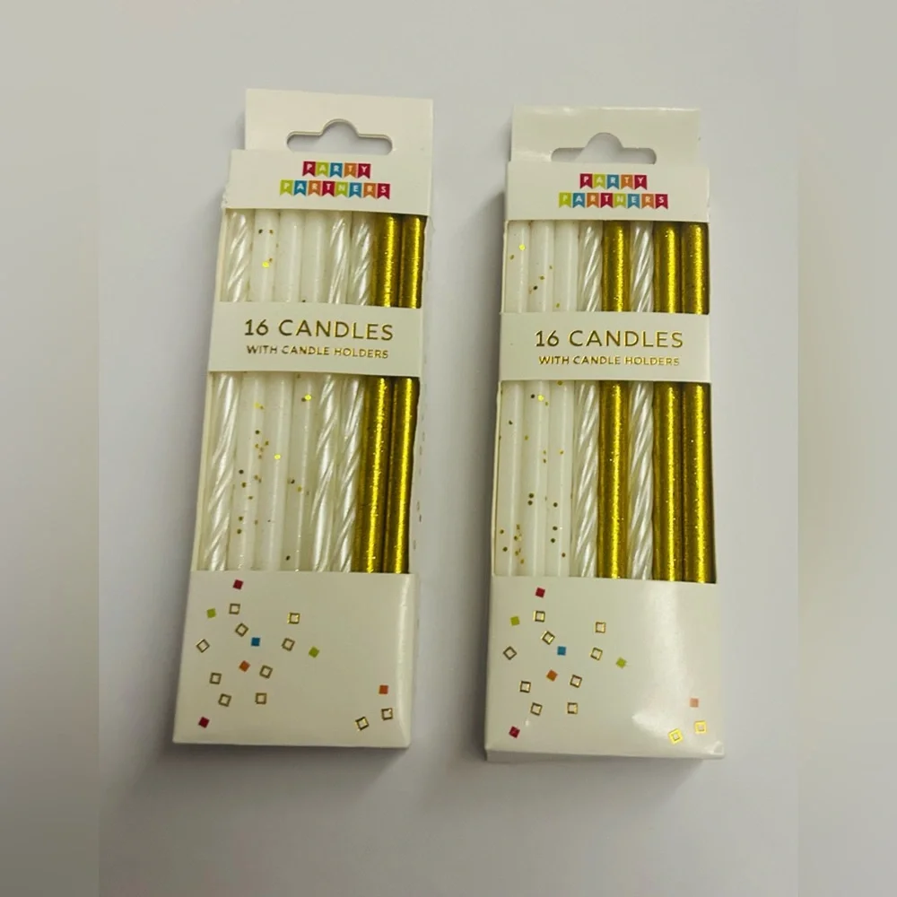 New 32 Candles Gold Metallic White with Gold Dots White Candle made in Cambodia